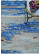 Custom Made Modern Abstract Silver And Blue Hand Tufted Wool  Rug