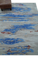 Custom Made Modern Abstract Silver And Blue Hand Tufted Wool  Rug