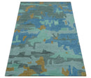 Custom Made Modern Blue Abstract Design Hand Tufted Wool And Viscose Area Rug