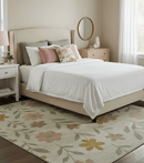Custom Made Modern Floral Design Beige Hand Tufted Wool Area Rug