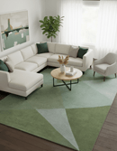 Custom Made Modern Geometrical Design Green And Gray Hand knotted wool Area Rug