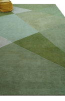 Custom Made Modern Geometrical Design Green And Gray Hand knotted wool Area Rug
