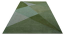 Custom Made Modern Geometrical Design Green And Gray Hand knotted wool Area Rug