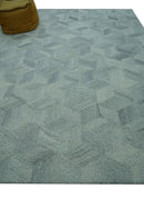 Custom Made Modern Geometrical Gray Hand Tufted Natural Wool Area Rug