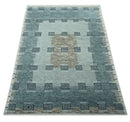 Custom Made modern Geometrical Silver and Gray Hand knotted wool Rug