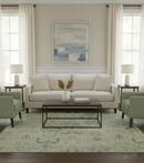 Custom Made Modern Ikat Design Beige And Blue Hand Knotted Wool Area Rug