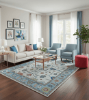 Custom Made Modern Oushak Ivory And Blue Hand Tufted Wool Area Rug