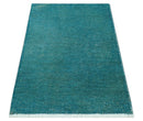 Custom Made Modern Solid Overdyed Blue Hand Knotted Wool Area Rug