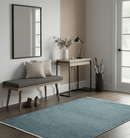 Custom Made Modern Solid Overdyed Light Blue Hand Knotted Wool Area Rug