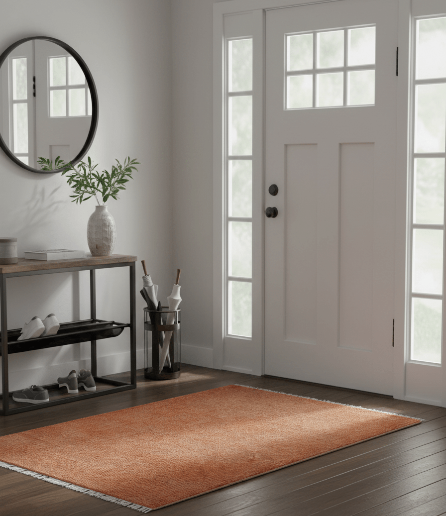Custom Made Modern Solid Overdyed Rust Hand Knotted Wool Area Rug
