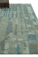 Custom Made Olive, Teal and Brown Modern abstract Hand knotted wool Area Rug