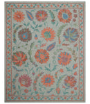 Custom Made Oriental Uzbek Design Floral Beige Hand Tufted Wool Area Rug
