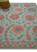 Custom Made Oriental Uzbek Design Floral Beige Hand Tufted Wool Area Rug