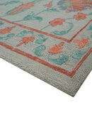 Custom Made Oriental Uzbek Design Floral Beige Hand Tufted Wool Area Rug
