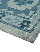 Custom Made Oriental Uzbek Design Floral Ivory And Blue Hand Tufted Wool Rug