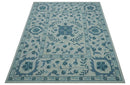 Custom Made Oriental Uzbek Design Floral Ivory And Blue Hand Tufted Wool Rug