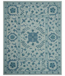 Custom Made Oriental Uzbek Design Floral Ivory And Blue Hand Tufted Wool Rug