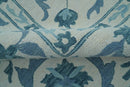 Custom Made Oriental Uzbek Design Floral Ivory And Blue Hand Tufted Wool Rug