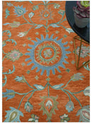 Custom Made Oriental Uzbek Design Floral Rust Hand Tufted Wool Area Rug