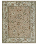 Custom Made Oushak Design Tufted Peach, Ivory and Olive Traditional Rug