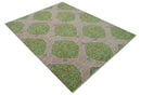 Custom Made Pink And Green Traditional Floral Motifs Design Hand Knotted wool area rug