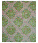 Custom Made Pink And Green Traditional Floral Motifs Design Hand Knotted wool area rug