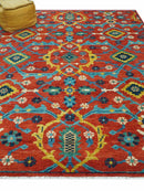 Custom Made Red And Blue Traditional Floral Motifs Hand Knotted Wool Rug