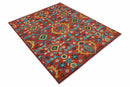 Custom Made Red And Blue Traditional Floral Motifs Hand Knotted Wool Rug