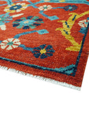 Custom Made Red And Blue Traditional Floral Motifs Hand Knotted Wool Rug