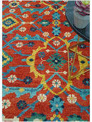 Custom Made Red And Blue Traditional Floral Motifs Hand Knotted Wool Rug