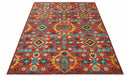 Custom Made Red And Blue Traditional Floral Motifs Hand Knotted Wool Rug
