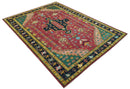 Custom Made Red And Green Traditional Heriz Design Hand Knotted Wool Rug