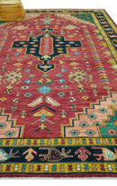 Custom Made Red And Green Traditional Heriz Design Hand Knotted Wool Rug