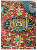 Custom Made Red And Mustard Traditional Floral Design Hand Knotted Wool Rug