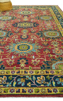 Custom Made Red And Mustard Traditional Floral Design Hand Knotted Wool Rug