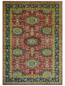 Custom Made Red And Mustard Traditional Floral Design Hand Knotted Wool Rug