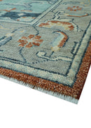 Custom Made Rust And Blue Traditional Serapi Design Hand Knotted Wool Rug