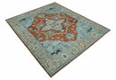 Custom Made Rust And Blue Traditional Serapi Design Hand Knotted Wool Rug