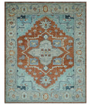 Custom Made Rust And Blue Traditional Serapi Design Hand Knotted Wool Rug