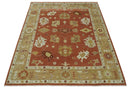 Custom Made Rust, Ivory and Beige Hand Knotted Traditional Oushak Multi Size Wool Area Rug