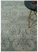 Custom Made Silver And Blue Traditional Oriental Design Hand knotted Wool Area Rug
