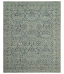 Custom Made Silver And Blue Traditional Oriental Design Hand knotted Wool Area Rug