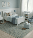 Custom Made Silver And Blue Traditional Oriental Design Hand knotted Wool Area Rug
