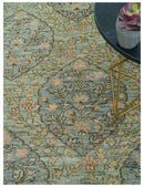 Custom Made Silver, Pink And Brown Floral Motifs Design Hand Knotted wool area rug