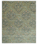 Custom Made Silver, Pink And Brown Floral Motifs Design Hand Knotted wool area rug