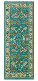 Custom Made Teal and Ivory Hand knotted Oriental Oushak Multi Size wool Area Rug