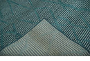 Custom Made Teal and Ivory Modern Stripes Design Hand Knotted wool Area Rug