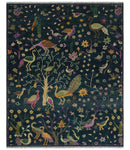 Custom Made The Jungle Life Peacock on tree Rug Hand Knotted Blue and Green Wool Rug