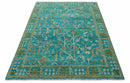 Custom Made The Plants and Roots Blue Hand Knotted Traditional Wool Area Rug