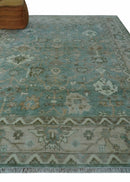 Custom Made Traditional Aqua and Silver Antique Style Multi size Hand knotted Wool Area Rug
